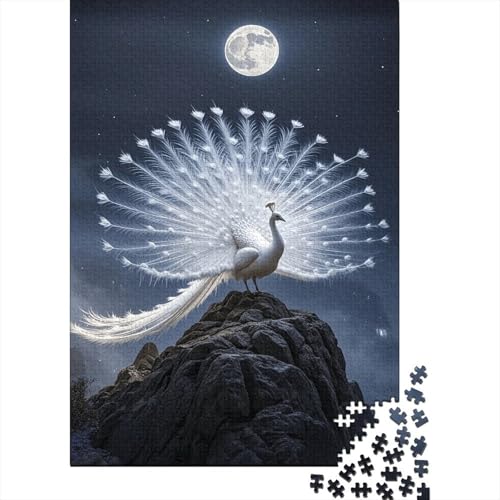 1000 Teile Pfau Puzzle Für Erwachsene Und Kinder Holzpuzzle Pädagogisches Spiel Weißer-Pfau-Klippe-Mondlicht Puzzle Wohndekoration Unique Gift 1000pcs (75x50cm) von WXLWHR