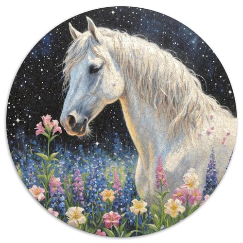 1000 Teile Pferd Puzzle Für Jugendliche Und Erwachsene Geschicklichkeitsspiel Weißes Pferd Blumen Puzzle Aus Karton Wohndekoration Unique Gift 1000pcs (67.5x67.5cm) von WXLWHR