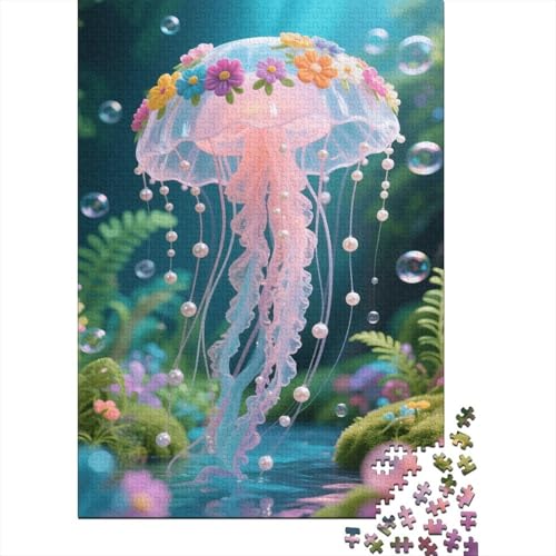 1000 Teile Pink Qualle Puzzle Für Erwachsene Und Kinder Holzpuzzle Pädagogisches Spiel Pinke-Qualle-Blumen-Perle Puzzle Wohndekoration Geschenkideen 1000pcs (75x50cm) von WXLWHR