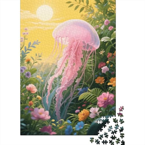 1000 Teile Pink Qualle Puzzle Für Erwachsene Und Kinder Holzpuzzle Pädagogisches Spiel Pinke-Qualle-üpSchweine-Pflanzen Puzzle Wohndekoration Unique Gift 1000pcs (75x50cm) von WXLWHR