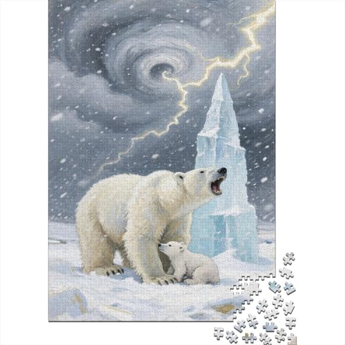 1000 Teile Polar Bär Puzzle Für Erwachsene Und Kinder Holzpuzzle Geduldspiel Große-kleine-Eisbären-Gletscher Puzzles Wohndekoration Einzigartiges Geschenk 1000pcs (75x50cm) von WXLWHR