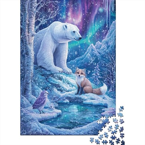 1000 Teile Polar Bär Puzzle Für Erwachsene Und Kinder Holzpuzzle Pädagogisches Spiel Eisbär-Fuchs Puzzle Wohndekoration Geschenk Zu Weihnachten 1000pcs (75x50cm) von WXLWHR