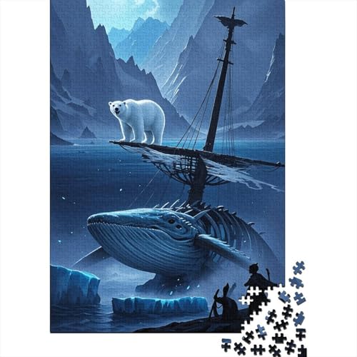 1000 Teile Polar Bär Puzzle Für Erwachsene Und Kinder Holzpuzzle Pädagogisches Spiel Eisbär-Walskelett Puzzle Wohndekoration Geschenk Zu Weihnachten 1000pcs (75x50cm) von WXLWHR