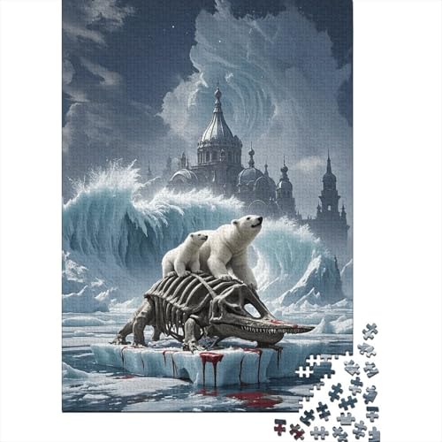 1000 Teile Polar Bär Puzzle Für Erwachsene Und Kinder Holzpuzzle Pädagogisches Spiel Eisbärjunges-Dinosaurierierskelett Puzzle Wohndekoration Geschenk Zum Geburtstag 1000pcs (75x50cm) von WXLWHR
