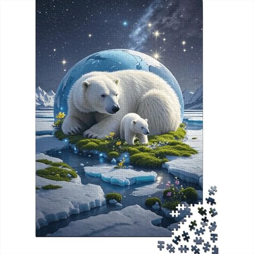 1000 Teile Polar Bär Puzzle Für Erwachsene Und Kinder Holzpuzzle Pädagogisches Spiel Eisbärjunges-Grüngras-Gletscher Puzzle Wohndekoration Geschenkideen 1000pcs (75x50cm) von WXLWHR