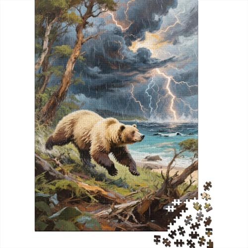 1000 Teile Puzzle Braunbär Strand Blitz Holz-Puzzle Für Jugendliche & Erwachsene - Klassische Herausforderung, Moderne Wohnkultur, Geschenk 1000pcs (75x50cm) von WXLWHR