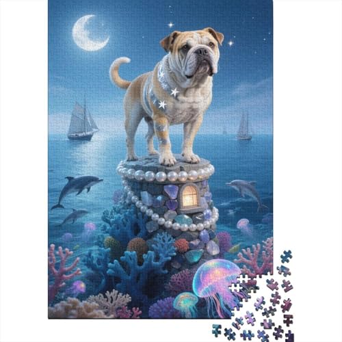 1000 Teile Puzzle Bulldogge Ozean Delfinsegel Holz-Puzzle Für Jugendliche & Erwachsene - Klassische Herausforderung, Wohnkultur, Geschenk 1000pcs (75x50cm) von WXLWHR