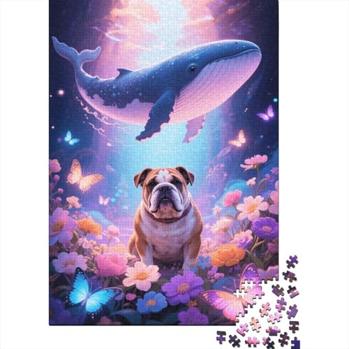 1000 Teile Puzzle Bulldogge Walblumen Holz-Puzzle Für Jugendliche & Erwachsene - Klassische Herausforderung, Wohnkultur, Geschenk 1000pcs (75x50cm) von WXLWHR