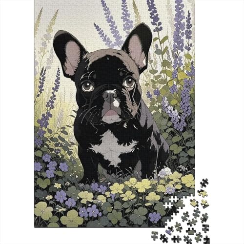 1000 Teile Puzzle Französische Bulldogge Lila Blüten Holz-Puzzle Für Jugendliche & Erwachsene - Klassische Herausforderung, Wohnkultur, Geschenk 1000pcs (75x50cm) von WXLWHR