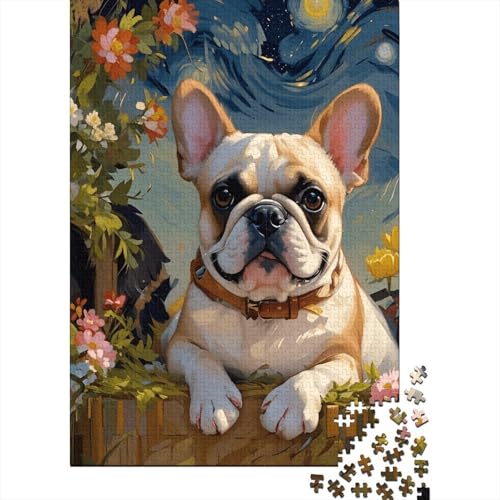 1000 Teile Puzzle Französische Bulldogge Sterne Blumen Holz-Puzzle Für Jugendliche & Erwachsene - Klassische Herausforderung, Wohnkultur, Geschenkideen 1000pcs (75x50cm) von WXLWHR