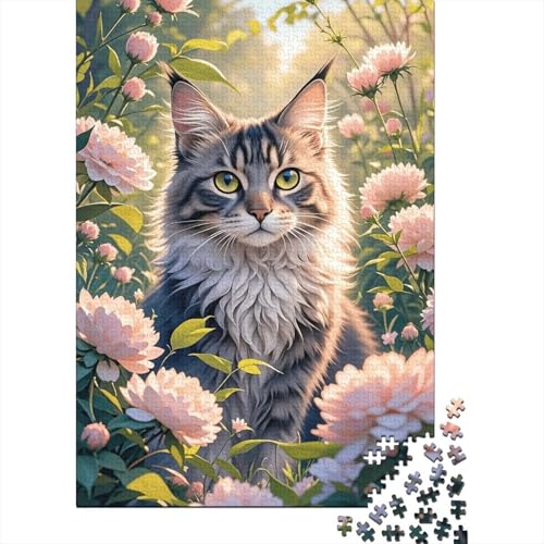 1000 Teile Puzzle Maine Coon Rosa Blüten Holz-Puzzle Für Jugendliche & Erwachsene - Klassische Herausforderung, Wohnkultur, Einzigartiges Geschenk 1000pcs (75x50cm) von WXLWHR