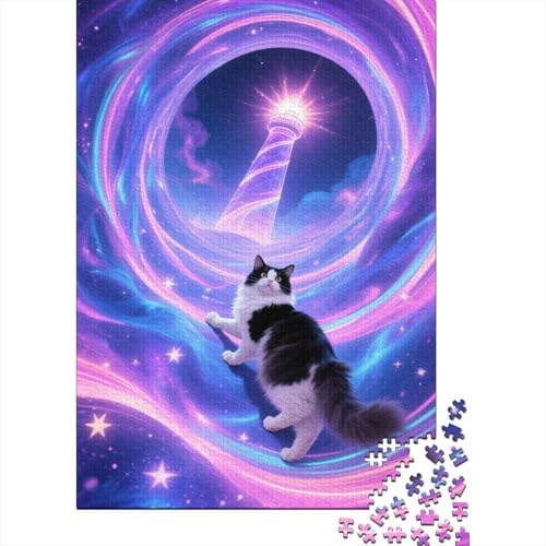 1000 Teile Puzzle Perserkatze Blendender Leuchtturm Holz-Puzzle Für Jugendliche & Erwachsene - Klassische Herausforderung, Home-Dekoration, Einzigartiges Geschenk 1000pcs (75x50cm) von WXLWHR