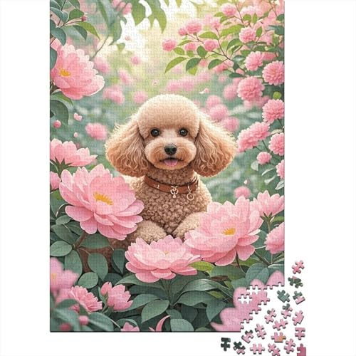 1000 Teile Puzzle Pudel Rosa Blumen Ruhe Holz-Puzzle Für Jugendliche & Erwachsene - Klassische Herausforderung, Moderne Wohnkultur, Einzigartiges Geschenk 1000pcs (75x50cm) von WXLWHR