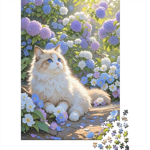 1000 Teile Puzzle Ragdoll Katze Blumenpflanzen Holz-Puzzle Für Jugendliche & Erwachsene - Klassische Herausforderung, Wohnkultur, Geschenkideen 1000pcs (75x50cm) von WXLWHR