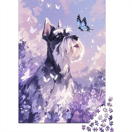 1000 Teile Puzzle Schnauzer mit Schmetterlingen Holz-Puzzle Für Jugendliche & Erwachsene - Klassische Herausforderung, Moderne Wohnkultur, Geschenkideen 1000pcs (75x50cm) von WXLWHR