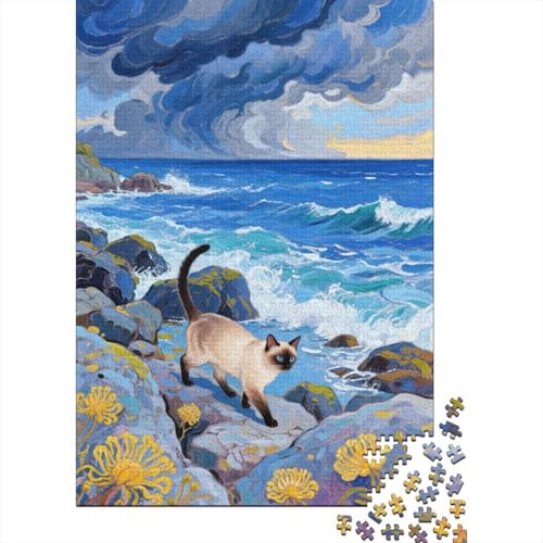 1000 Teile Puzzle Siamkatze Küstenfelsen Holz-Puzzle Für Jugendliche & Erwachsene - Klassische Herausforderung, Wohnkultur, Einzigartiges Geschenk 1000pcs (75x50cm) von WXLWHR