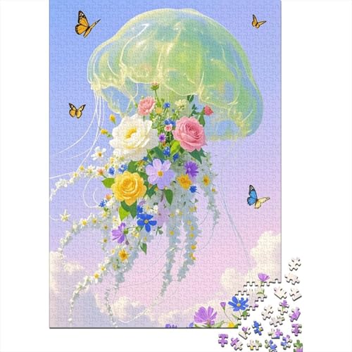1000 Teile Qualle Puzzle Für Erwachsene Und Kinder Holzpuzzle Geduldspiel Qualle-Frischblumen Puzzles Wohndekoration Unique Gift 1000pcs (75x50cm) von WXLWHR