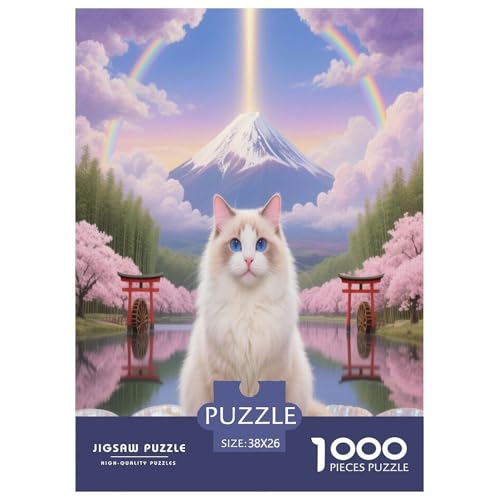 1000 Teile Ragdoll Katze Puzzle – Für Erwachsene, Familienspaß & Bildung, Schneeberg Kirschblüten Puzzle, Wohnkultur, Geschenk Für Kinder 38x26cm/1000pcs von WXLWHR