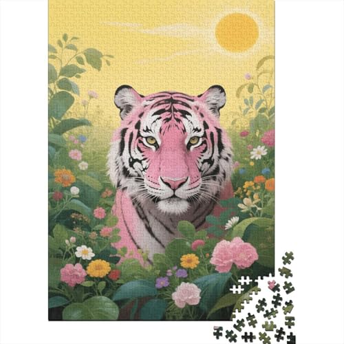 1000 Teile Rosa Tiger Puzzle Für Erwachsene Und Kinder Holzpuzzle Pädagogisches Spiel Pinker-Tiger-grüne-Pflanzen-Blumen Puzzles Wohndekoration Geschenk Zum Geburtstag 1000pcs (75x50cm) von WXLWHR