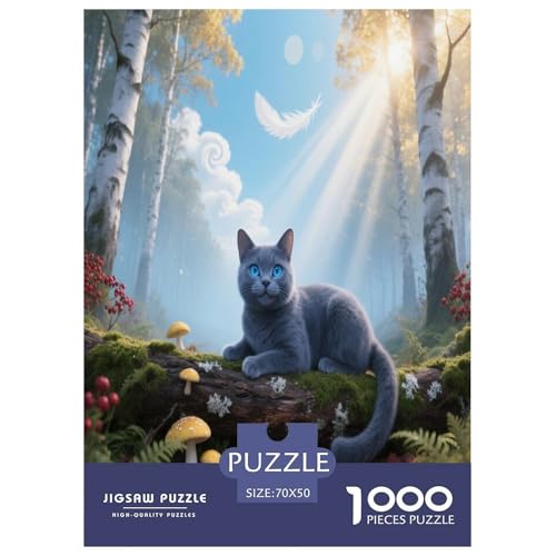 1000 Teile Russisch-Blaue Katze Puzzle – Für Erwachsene, Familienspaß & Bildung, Katze Wald Puzzles, Wohnkultur, Geschenkideen 70x50cm/1000pcs von WXLWHR