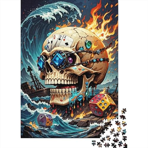 1000 Teile Schädel Puzzle Für Erwachsene Und Kinder Holzpuzzle Geduldspiel Schädel-Edelstein-Brille-Karten Puzzles Wohndekoration Geschenk Zu Weihnachten 1000pcs (75x50cm) von WXLWHR
