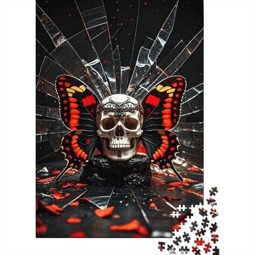 1000 Teile Schädel Puzzle Für Erwachsene Und Kinder Holzpuzzle Pädagogisches Spiel Schädel-Schmetterlingsflügel Shattered Glass Puzzles Wohndekoration Geschenkideen 1000pcs (75x50cm) von WXLWHR