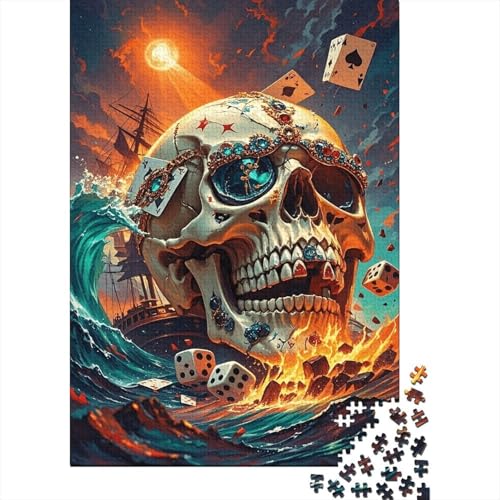 1000 Teile Schädel Puzzle Für Erwachsene Und Kinder Holzpuzzle Pädagogisches Spiel Segelboot-Schädel-Karten Puzzles Wohndekoration Unique Gift 1000pcs (75x50cm) von WXLWHR