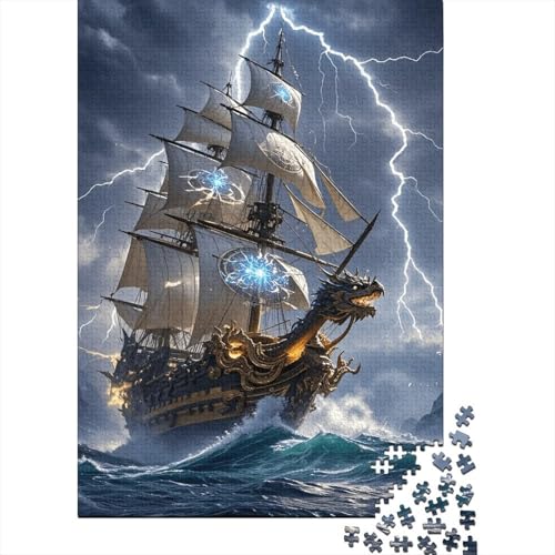 1000 Teile Schiff Puzzle Für Erwachsene Und Kinder Holzpuzzle Pädagogisches Spiel Drachenkopf-Schiff Puzzles Wohndekoration Geschenk Für Kinder 1000pcs (75x50cm) von WXLWHR