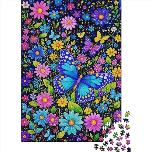 1000 Teile Schmetterling Puzzle Für Erwachsene Und Kinder Holzpuzzle Pädagogisches Spiel Blauer-Schmetterling-Blumen-Pflanzen Puzzles Wohndekoration Unique Gift 1000pcs (75x50cm) von WXLWHR