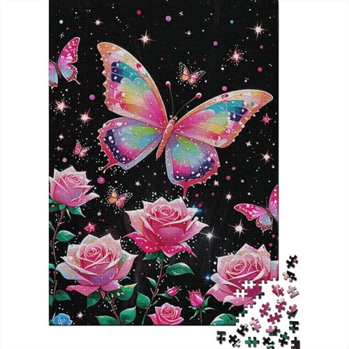 1000 Teile Schmetterling Puzzle Für Erwachsene Und Kinder Holzpuzzle Pädagogisches Spiel Mehrfarbiger-Schmetterling-Pinke-Rose Puzzles Wohndekoration Geschenk Zum Geburtstag 1000pcs (75x50cm) von WXLWHR