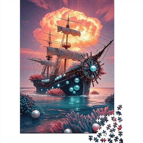 1000 Teile Segelboot Puzzle Für Erwachsene Und Kinder Holzpuzzle Pädagogisches Spiel Segelboot-Perle-Koralle Puzzle Wohndekoration Unique Gift 1000pcs (75x50cm) von WXLWHR