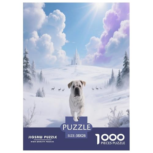 1000 Teile Shar-Pei Puzzle – Für Erwachsene, Familienspaß & Lernspielzeug, Hund Schneefeld Puzzles, Wohnkultur, Einzigartiges Geschenk 38x26cm/1000pcs von WXLWHR