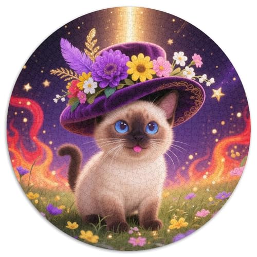 1000 Teile Siam Kätzchen Lila Puzzle – Für Erwachsene, Anspruchsvolles Spiel, Hut Puzzle, Dekoration, Geschenk Für Kinder 1000pcs (67.5x67.5cm) von WXLWHR