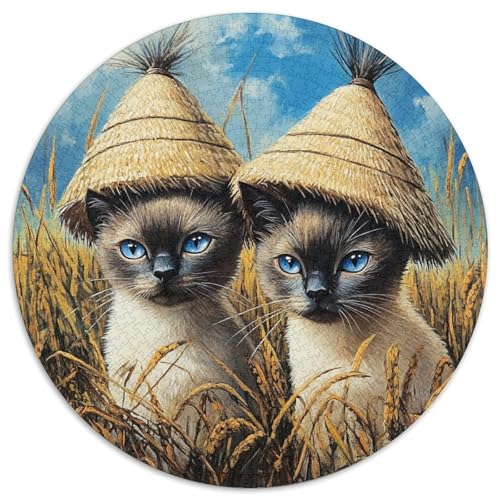 1000 Teile Siamkätzchen Puzzle Für Erwachsene Und Kinder aus Karton Pädagogisches Spiel Siamkatze Strohhut Puzzle Dekoration Geschenkideen 1000pcs (67.5x67.5cm) von WXLWHR