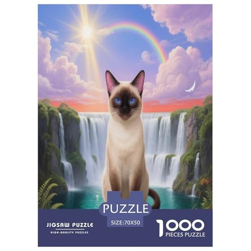 1000 Teile Siamkatze Puzzle – Für Erwachsene, Familienspaß & Bildung, Katze Wasserfall Puzzle, Wohnkultur, Geschenkideen 70x50cm/1000pcs von WXLWHR