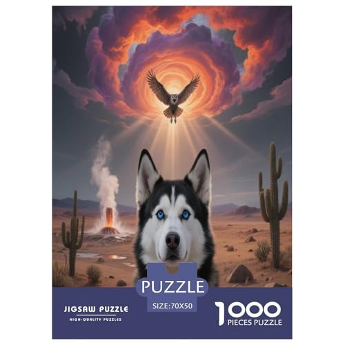 1000 Teile Sibirischer Husky Puzzle – Für Erwachsene, Familienspaß & Bildung, Hund Eule Puzzle, Wohnkultur, Einzigartiges Geschenk 70x50cm/1000pcs von WXLWHR