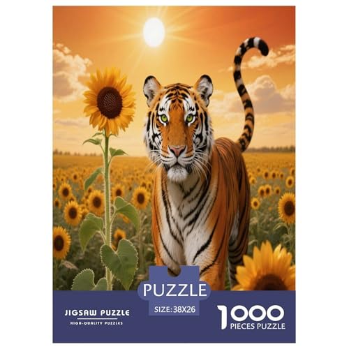 1000 Teile Tiger Puzzle – Für Erwachsene, Herausforderndes Denkspiel, Sonnenblumenfeld Puzzles, Dekoration, Einzigartiges Geschenk 38x26cm/1000pcs 1000 Teile Tiger Puzzle – Für Erwachsene, Herausforderndes Denkspiel, Sonnenblumenfeld Puzzles, Dekoration, Einzigartiges Geschenk 38x26cm/1000pcs von WXLWHR