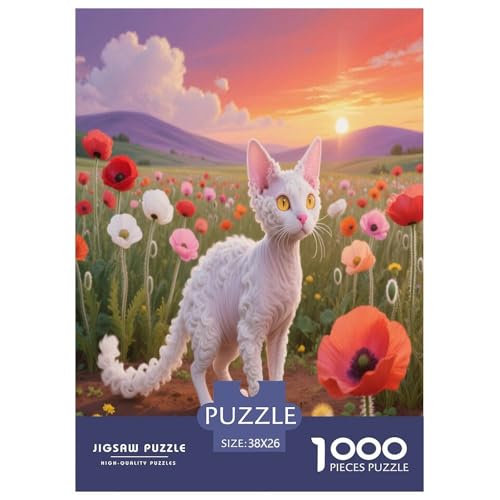 1000 Teile White Devon Rex Katze Puzzle – Für Erwachsene, Herausforderndes Denkspiel, Sea of Blumen Puzzle, Wohnkultur, Geschenkideen 38x26cm/1000pcs 1000 Teile White Devon Rex Katze Puzzle – Für Erwachsene, Herausforderndes Denkspiel, Sea of Blumen Puzzle, Wohnkultur, Geschenkideen 38x26cm/1000pcs von WXLWHR