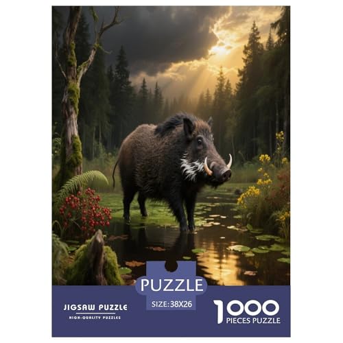 1000 Teile Wildschwein Puzzle – Für Erwachsene, Herausforderndes Denkspiel, Wald Sumpf Puzzle, Wohnkultur, Geschenk Für Kinder 38x26cm/1000pcs von WXLWHR