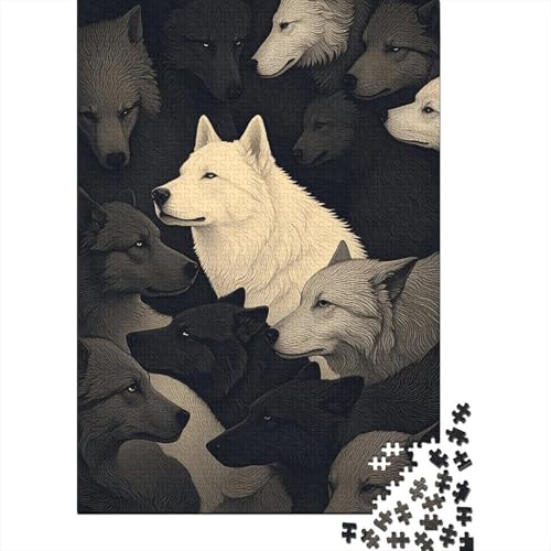 1000 Teile Wolf Puzzle Für Erwachsene Und Kinder Holzpuzzle Geduldspiel Wolfsrudel-im-Kreis Puzzles Wohndekoration Einzigartiges Geschenk 1000pcs (75x50cm) von WXLWHR