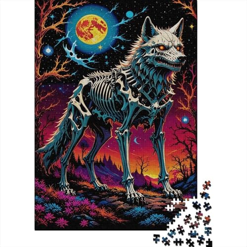 1000 Teile Wolf Puzzle Für Erwachsene Und Kinder Holzpuzzle Pädagogisches Spiel SkelettWolf-Vollmond Puzzles Wohndekoration Geschenk Für Kinder 1000pcs (75x50cm) von WXLWHR