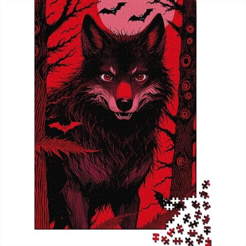 1000 Teile Wolf Puzzle Für Erwachsene Und Kinder Holzpuzzle Pädagogisches Spiel Wolf-Fledermaus-Mondlicht Puzzle Wohndekoration Geschenkideen 1000pcs (75x50cm) von WXLWHR