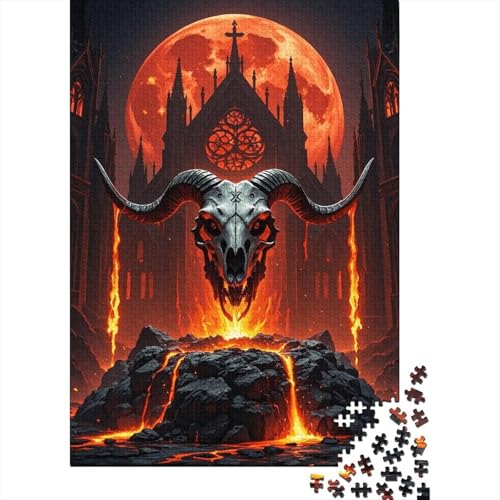 1000 Teile Ziege Puzzle Für Erwachsene Und Kinder Holzpuzzle Geduldspiel Ziegenkopf-Blutmond-Kirche Puzzles Wohndekoration Einzigartiges Geschenk 1000pcs (75x50cm) von WXLWHR