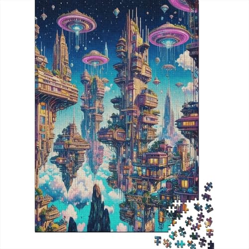 1000 Teile Zukunftsstadt Puzzle Für Erwachsene Und Kinder Holzpuzzle Geduldspiel Zukunftsstadt-UFO Puzzles Wohndekoration Geschenk Zum Geburtstag 1000pcs (75x50cm) von WXLWHR