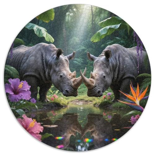 1000 Teile Zwei Nashörner Puzzle – Für Erwachsene, Anspruchsvolles Spiel, Regenwald Puzzle, Wohnkultur, Geschenkideen 1000pcs (67.5x67.5cm) von WXLWHR