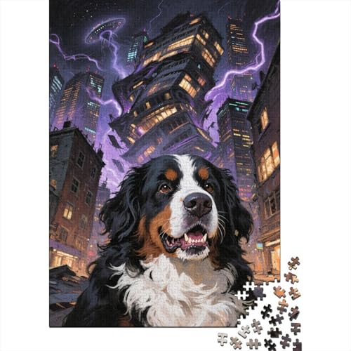 Berner Sennenhund Zerstörte Stadt Puzzle 1000 Teile Holzspielzeug, Jugendliche & Erwachsene, Klassische Puzzles, Lernspiel, Moderne Wohnkultur, Geschenk 1000pcs (75x50cm) von WXLWHR