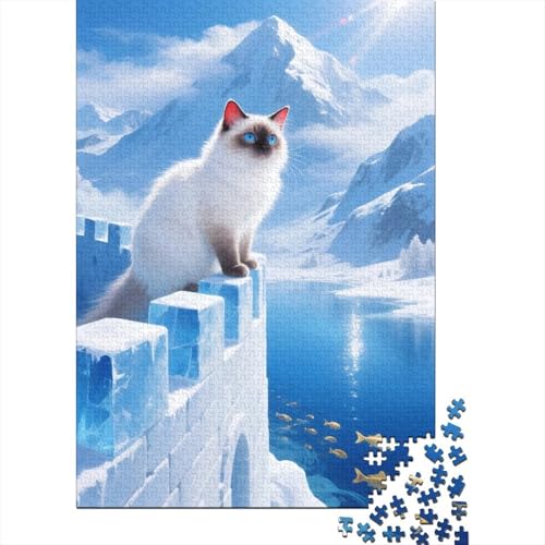 Birma-Katze Mauer Fluss Fisch Puzzle 1000 Teile Holzspielzeug, Jugendliche & Erwachsene, Klassische Puzzles, Lernspiel, Wohnkultur, Einzigartiges Geschenk 1000pcs (75x50cm) von WXLWHR