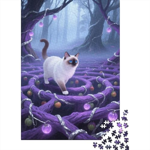 Birma-Katze Ranken Früchte Puzzle 1000 Teile Holzspielzeug, Jugendliche & Erwachsene, Klassische Puzzles, Schwer, Moderne Wohnkultur, Geschenk 1000pcs (75x50cm) von WXLWHR