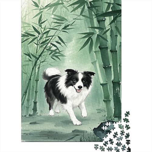 Border Collie Bambuswald Puzzle 1000 Teile Holzspielzeug, Erwachsene & Kinder Ab 14 Jahren, Klassische Puzzles, Legespiel, Home Dekoration, Einzigartiges Geschenk 1000pcs (75x50cm) von WXLWHR