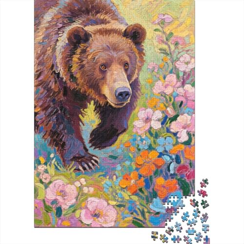 Braunbär Blumen Gras Puzzle 1000 Teile Holzspielzeug, Jugendliche & Erwachsene, Klassische Puzzles, Schwer, Moderne Wohnkultur, Geschenk 1000pcs (75x50cm) von WXLWHR